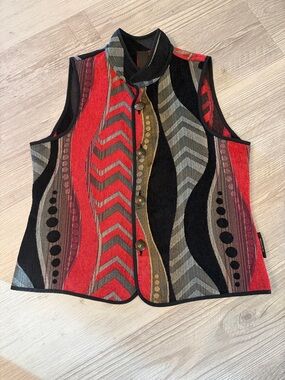 Vintage Reversible Tapestry Vest Southwestern Boho Concho Buttons 90s Size M